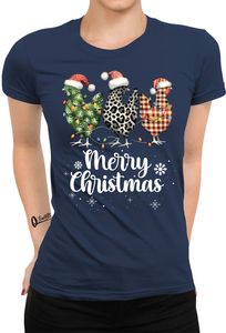 Hühner Merry Christmas - Weihnachten Nikolaus Weihnachtsgeschenk Damen T-Shirt, Navy Blau, XL