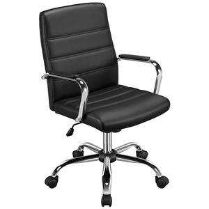 Yaheetech Bürostuhl ergonomischer Schreibtischstuhl, Drehstuhl mit Rollen, Bürohocker mit Armlehnen, Arbeitsstuhl mit Rückenlehne, Chefsessel Belastbar bis 130kg Schwarz