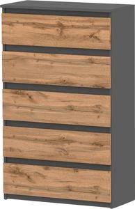 Kommode mit 5 Schubladen - Holz Sideboard 70x115x33,5 Schmale Kommode für Schlafzimmer & Flur - Regal mit Schubladen - Schrank mit Schubladen Modernes