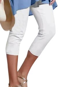 Damen Sommer Einfarbig Einfache Komfortabel Casual Slim Fit Capris Sport Leggings Weiss,Größe M