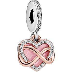 Pandora People Charm Anhänger 788878C01 Sparkling Infinity Heart Rose Silber 925 Klare Zirkonia Pink Emaille