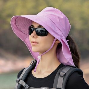 Sonnenhut mit Nackenschutz, UV Schutz Breite Krempe Pferdeschwanzhut, Verstellbarer Sommerhut zum Strandangeln im Freien, Lila