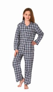 Mädchen langarm Flanell Schlafanzug Pyjama in Karo Optik zum durchknöpfen
