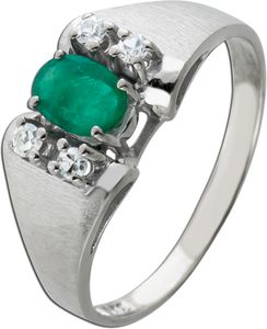 Antiker Smaragd Ring Weißgold 585 14 Karat 1 grün leuchtender Smaragd 0,62ct 4 Diamanten 0,12ct 8/8 TW/VSI Vintage 1950 18