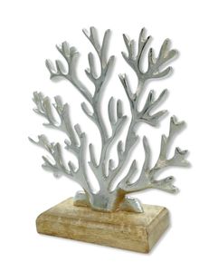 Metall Skulptur mit Holz-Fuß silber-braun Koralle 23 x 25cm Dekofigur Tisch-Deko Maritim Mediterran Meeresdeko