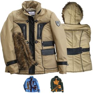 Damenjacke Jacke winterjacke mit aufgenähten Lederstreifen und webpelz, Farbe:Beige, Größe:40/L