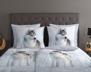 Good Morning Bettwäsche "Sachar" mit Husky-Hund - Blau - 200 X 200 cm  - 100% Baumwolle