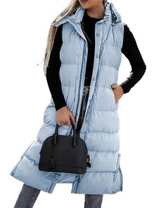 Damen Weste Warme Ärmellose Mantel Lässige Kapuze Verdickte Jacke Mit Kapuze, Farbe:Blau, Größe:L