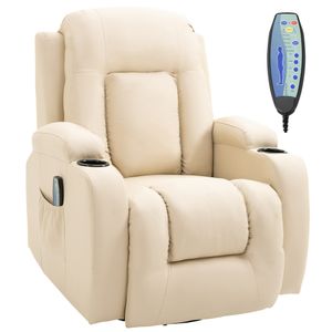 HOMCOM Massagesessel Fernsehsessel Relaxsessel mit Wärmefunktion TV Sessel mit Liegefunktion, Ruhesessel mit Fernbedienung, Becherhalter, Cremeweiß 85 x 94 x 104 cm