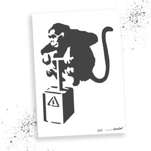 LaserCad Schablonen BANKSY Streetart  (B41, Monkey Detonator, DIN A2) Stencil für Graffiti, Airbrush, Deko