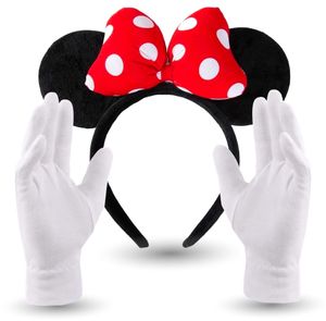 Kostümheld® 3x 2 in 1 - Minnie Mini Maus Ohren Kostüm Set mit Handschuhen und Mausohren für Damen an Fasching & Karneval