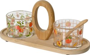 Servierschalen mit Serviertablett 23x9cm Glas Bambus Set