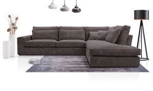 MÖBELSCHAFT Rohová sedací souprava MOUSSE - čalouněný roh ve tvaru L, obývací část, gauč v manšestru (barva: hnědá, otoman: pravý)