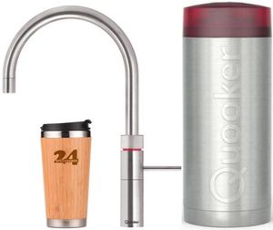 »QUOOKER FUSION Round COMBI+ B Edelstahl & 100°C Armatur (22+FRRVS)« (2-St) Spültischmischer mit 100°C Kochendwasserfunktion *Inklusive Thermobecher