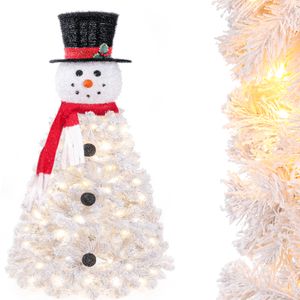 Yorbay Künstlicher Weihnachtsbaum mit Beleuchtung, Schneemann Baum mit Hut und Schal, LED Tannenbaum für Weihnachten-Dekoration, Weiß Schnee, 120cm