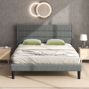 Flieks Čalúnená posteľ 140x200 cm s lamelovým rámom a čelom, posteľný rošt Dvojlôžková posteľ pre mladých, látka, sivá