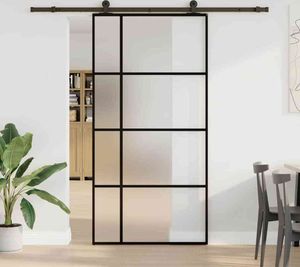 vidaXL Drzwi przesuwne z okuciem 102,5x205 cm ESG szkło i aluminium
