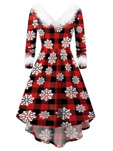 Damen Weihnachten Kleid Midi Kleider Print Langarmkleid Arty Kostüm Abendkleider Stil e,Größe XL