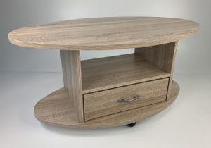 Couchtisch Wohnzimmertisch Oval Landhaus Sonoma Eiche hell Sägerau 92x55x44cm NEU mit Rollen