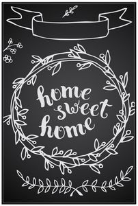 Wallario Wandbild Home sweet Home  Weiß auf Schwarz, Größe: 61 x 91,50 cm, Poster mit schwarzem Aluminiumrahmen