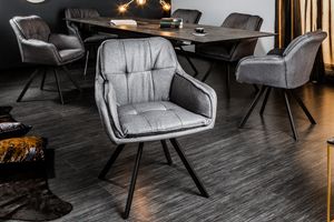 Drehbarer Design Stuhl MR. LOUNGER grau mit Armlehne Esszimmerstuhl