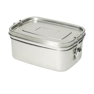 Edelstahl Brotdose mit Trennfach Lunchbox aus Metall Brotzeitbox für Kinder und Erwachsene mit Gummidichtung & Klemmbügel Silber