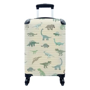 Kufrík Ručná batožina na kolieskach Malý cestovný kufor so 4 kolieskami Dinosaurus - hnedý - zelený - chlapci - dievčatá - deti - Veľkosť kabíny <