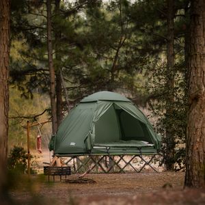 SoBuy OGS32-L-GR Campingzelt 2 Personen 4-in-1 Feldbett mit Wurfzelt Schlafsack und Luftmatratze Wasserdichtes Iglu-Zelt mit Tragetasche Luftpumpe