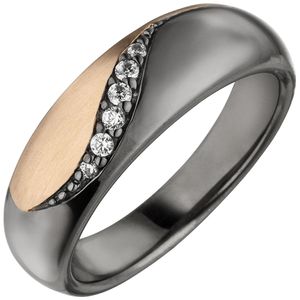 JOBO Damen Ring 58mm 925 Sterling Silber schwarz und roségold bicolor 6 Zirkonia