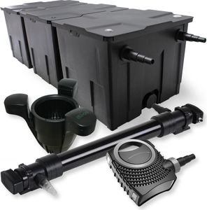 SunSun 3-komorová filtračná súprava 90000l 72W UVC 6er jazierkový odkalovač NEO10000 80W čerpadlo skimmer