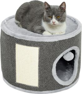 PawHut Kratztonne, 30 cm Hoch Katzentonne mit Höhle, Kratzbaum, Katzenturm aus Sisal, für Katze bis 5 kg, Cremeweiß