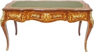 Casa Padrino Luxus Barock Schreibtisch Mahagoni Intarsien / Gold 155 cm - Antik Stil Sekretär Luxus Möbel