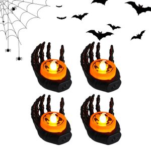 4X Halloween Deko LED Kerzen, Skelett Hand LED Kerzen Batteriebetriebene Flammlose Kerzenlicht LED Teelichter für Halloween Deko Innen Outdoor deko