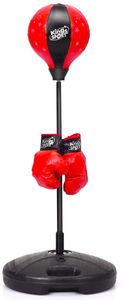 Boxset Standboxsack mit Boxhandschuhen & Pumpe, von 81cm bis 122cm hoehenverstellbares Punchingball Set mit Grosser Kapazitaetsbasis für Kinder über 3 Jahren, rot und schwarz
