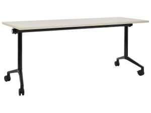 BELIANI Schreibtisch Heller Holzfarbton u. Schwarz 180 x 60 cm Klappbar Faltbar mit Rollen Mobil Bürotisch für Homeoffice Büro Modernes Design