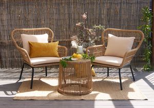 Lycce Gartenmöbel 3er-Set Sitzgruppe BALANCE Loungemöbel Balkon Terrasse aus Polyrattan, Farbe:beige