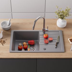 CECIPA GranitSpüle Küchenspüle Granit Spülbecken 78x45 Grau Links oder Rechts montierbar