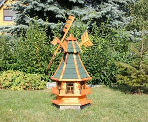 Windmühle, Windmühlen kugelgelagert aus Holz mit Solar grün Typ 4