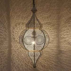 Casa Moro Orientalische Lampe Jamila weiss gold mit Kette Baldachin & E27 Fassung | Marokkanische Hängelampe | LN2020