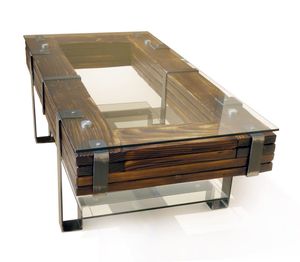 CHYRKA® Couchtisch (Natur, 90x60 cm H=50 cm) LEMBERG Wohnzimmertisch Massivholz Glastisch Holz Glas Loft Handmade Vintage Deco