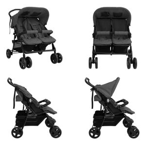 vidaXL Zwillingskinderwagen Dunkelgrau Stahl - Kinderwagen - Kinderbuggy - Kinderbuggys - Buggy