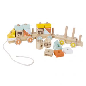 CLASSIC WORLD drewniany traktor z klockami 3 wagony 16 el.