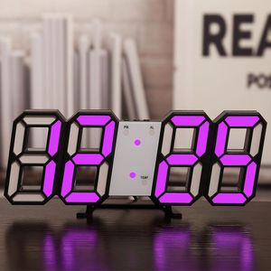 ["3D LED Digital Uhr wand deco Glowing Nacht Modus Einstellbare Elektronische Tisch Uhr Wanduhr dekoration wohnzimmer LED Uhr, Schwarzer Rahmen mit rosa Buchstaben"],