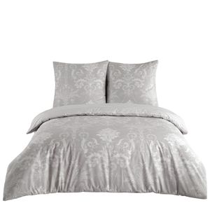 Bettwäsche-Set 200x220 grau - 3-teilig - kuschelig weich - Baumwolle Bettbezug weiß Barockdesign Kissenbzug mit Verdecktem Reißverschluss, Alone V1