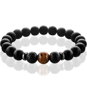 FABACH™ Chakra Perlenarmband mit 8mm Tigerauge-Perle, Lavastein und Onyx-Naturstein (schwarz) - Yoga Armband aus Heilsteinen - Energiearmband für Damen und Herren