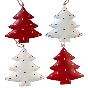 Tannenbaum Hänger Metall Weihnachtsbaumschmuck 4-fach sortiert Set rot weiß Anhänger Juteschnur