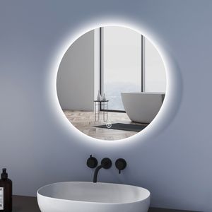Meykoers Badspiegel Rund Spiegel mit Beleuchtung 60cm Kaltweißen Licht Badezimmerspiegel IP44