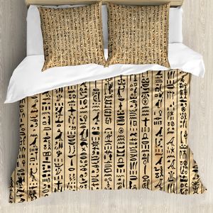 ABAKUHAUS ägyptisch Bettbezug, Ancinet Hieroglyphs, Milbensicher Allergiker geeignet mit Kissenbezügen, 200 cm x 200 cm - 80 x 80 cm, Sand Braun Schwarz