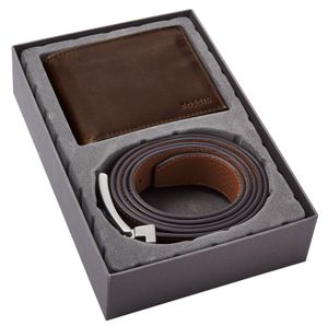 FOSSIL Leder Geldbörse Gürtel RFID Billfold Belt Gift Set Dark Brown braun