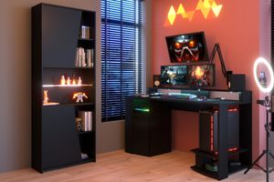 Gaming Tisch Schreibtisch Set Parisot "Gaming1" Gamer Computertisch und Schrank in schwarz inklusive LED Beleuchtung